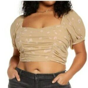 BP.‎ Floral Ruched Corset Crop Top Tan Wallpaper Floral XS